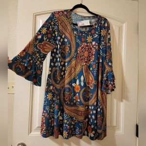 Glitzy Girlz Long Sleeve Paisley Swing Dress